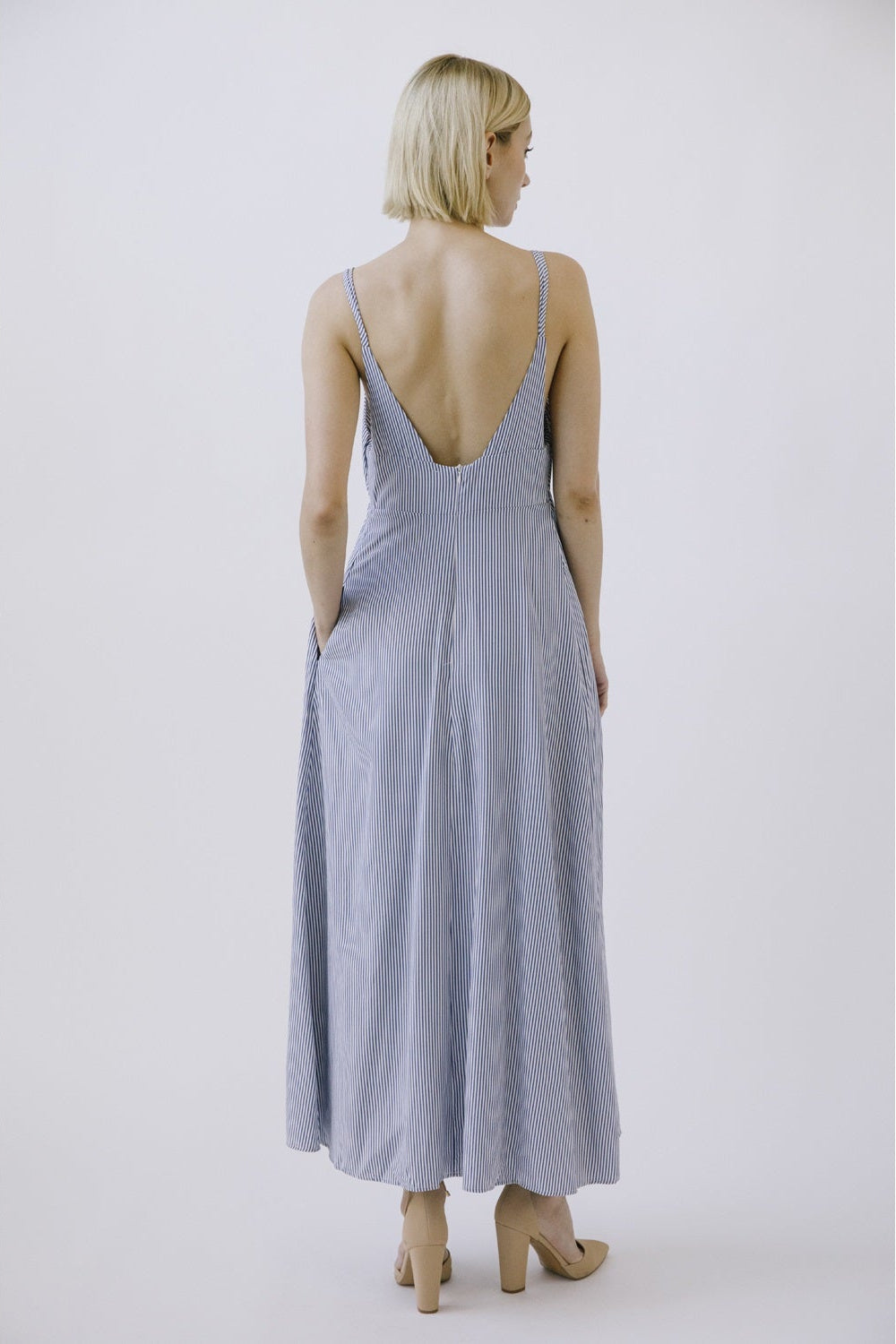 Mayah Pinstripe Slip Midi Dress