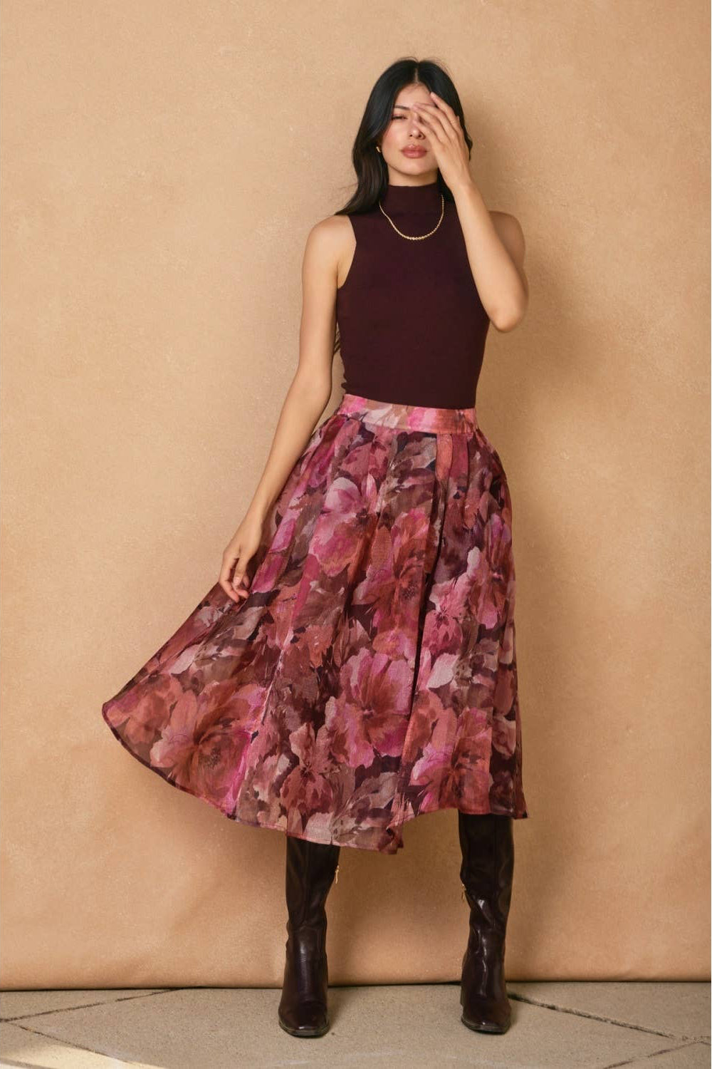 Fleur de Lune Floral Midi Skirt