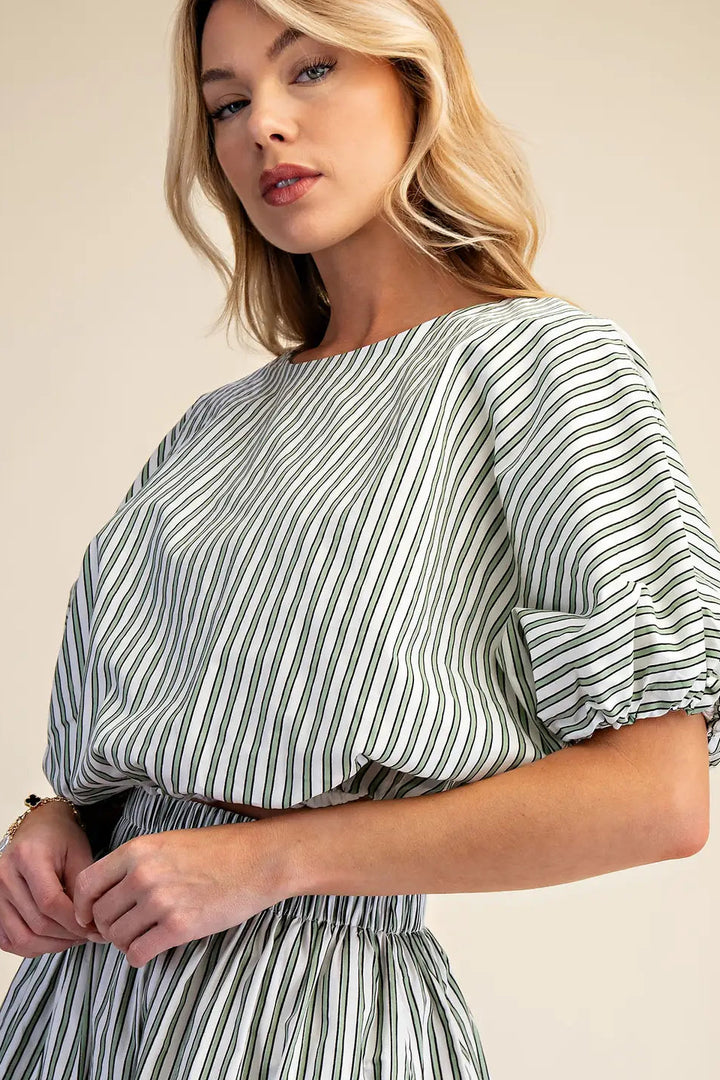 Sage Striped Crop Top