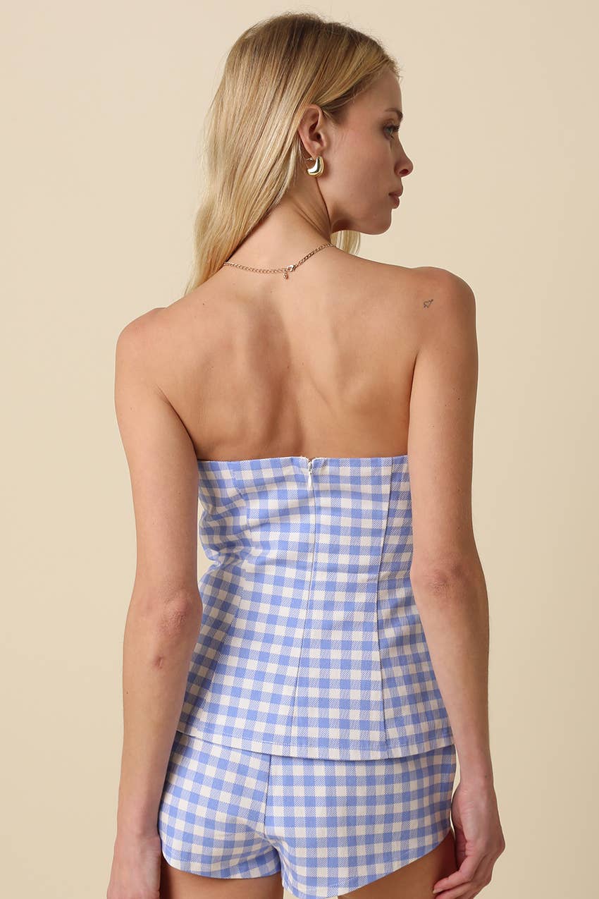Skyline Gingham Strapless Top