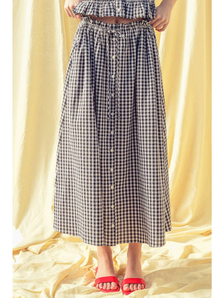 Laice Gingham Button Front Skirt