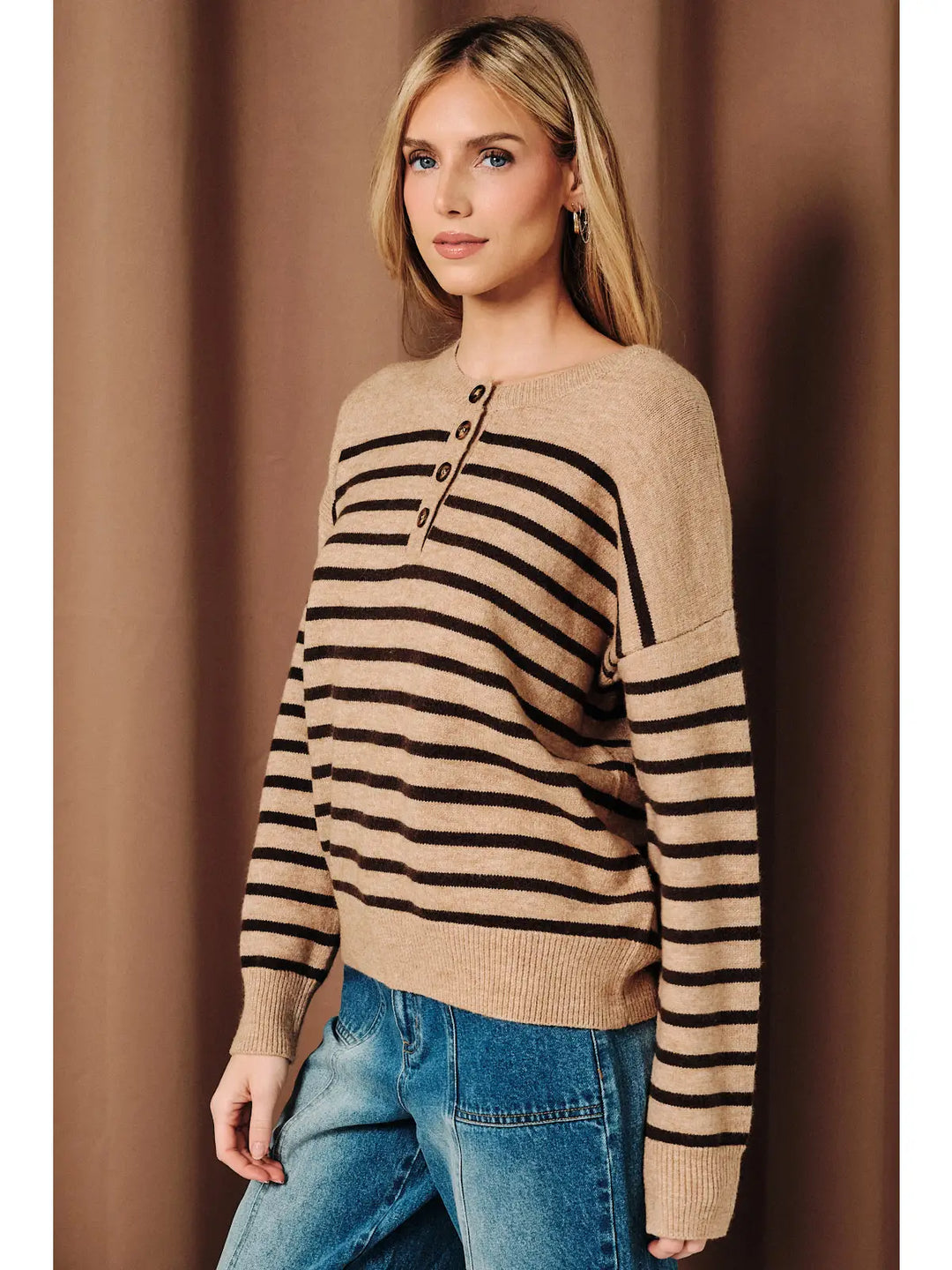 Henley Striped Sweater