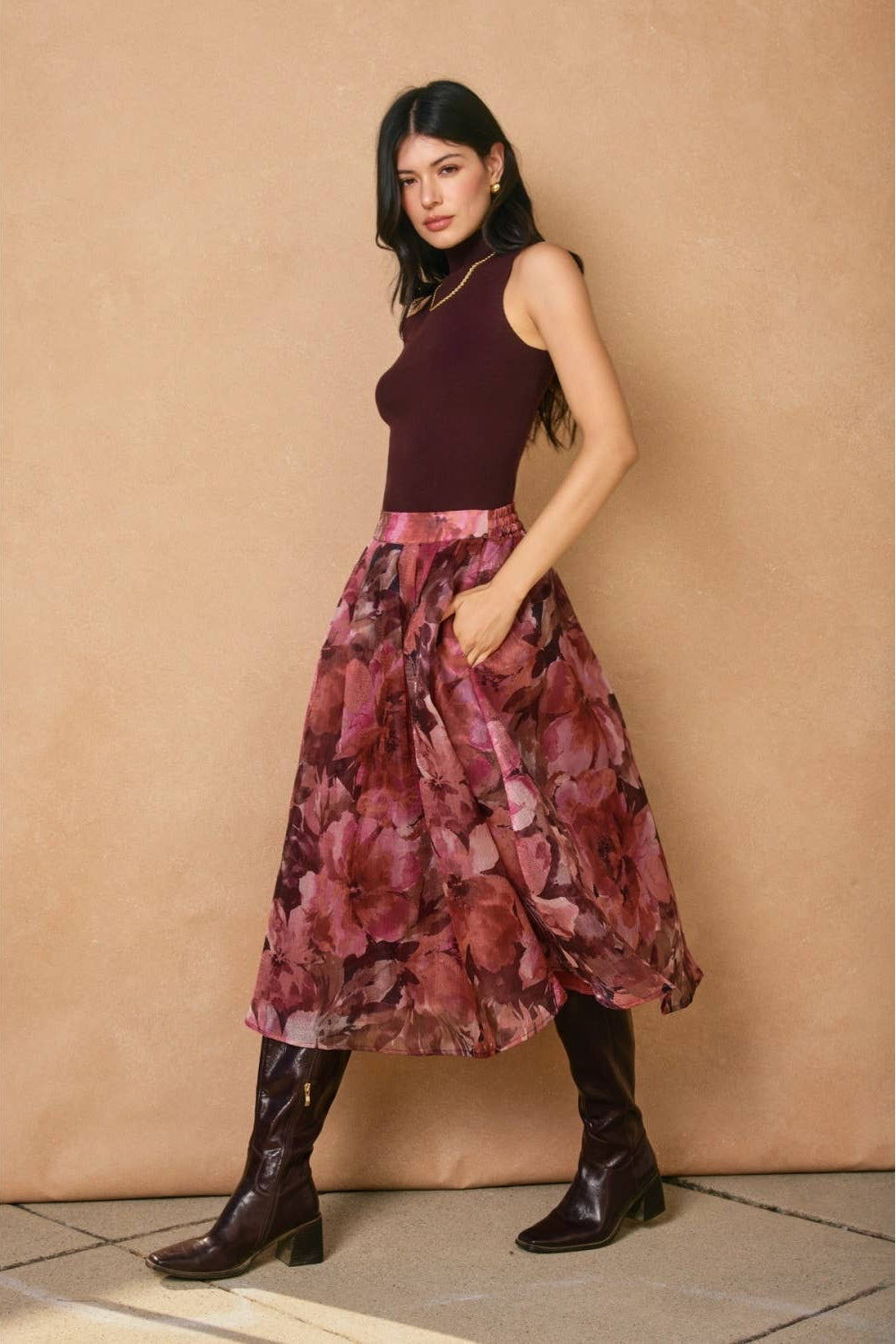 Fleur de Lune Floral Midi Skirt