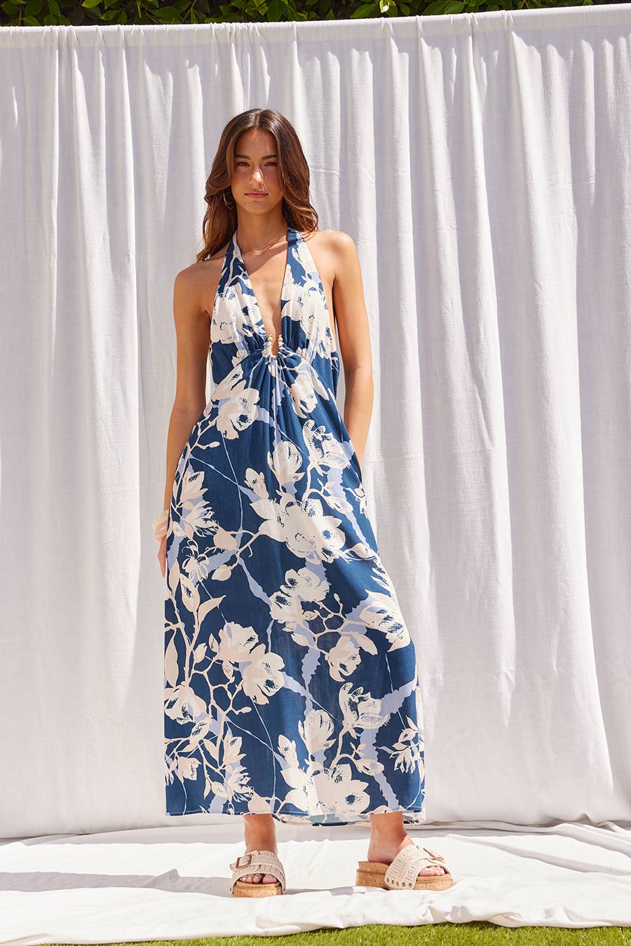 Celeste Floral Halter Neck Midi Dress