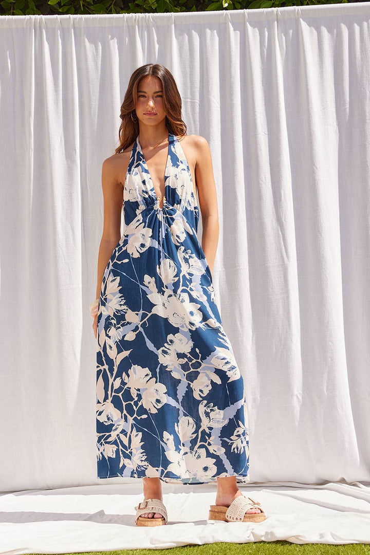 Celeste Floral Halter Neck Midi Dress