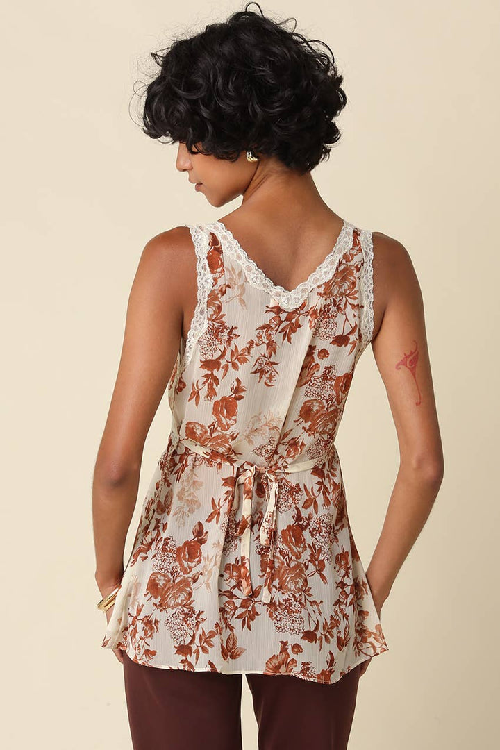 Ginna Floral Lace Trim Top