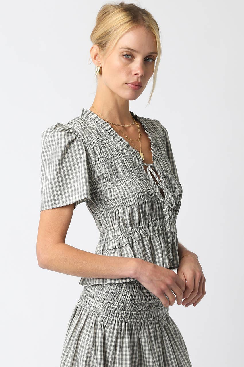 Rory Gingham Ruffled Top