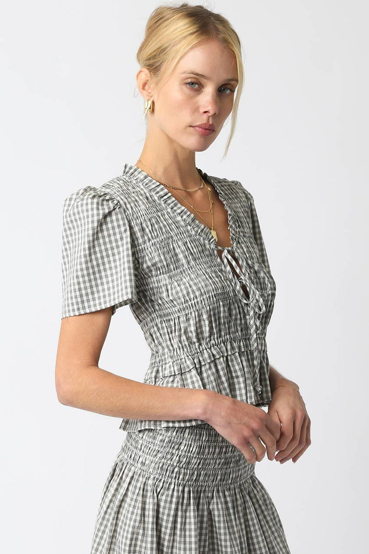 Rory Gingham Ruffled Top