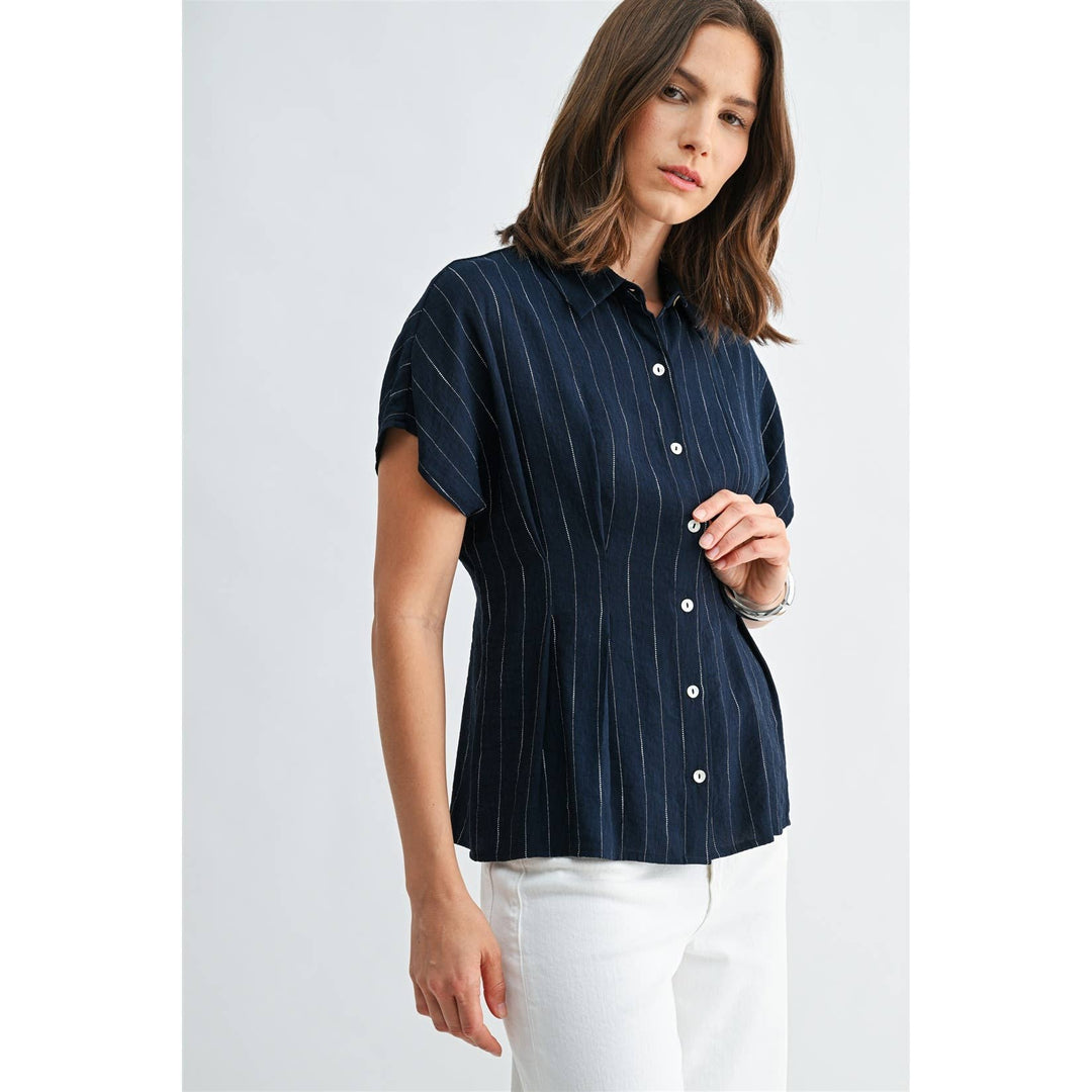 Jesse Striped Pintuck Buttoned Blouse