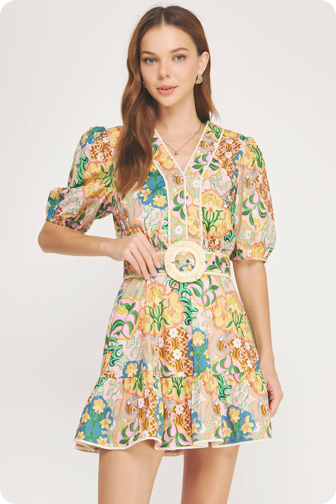 Alicia Puff Sleeve Belted Mini Dress