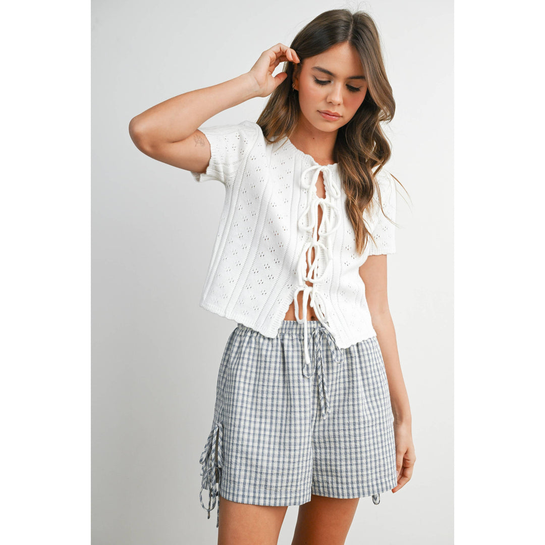 Sunday Tie-Front Pointelle Knit Top