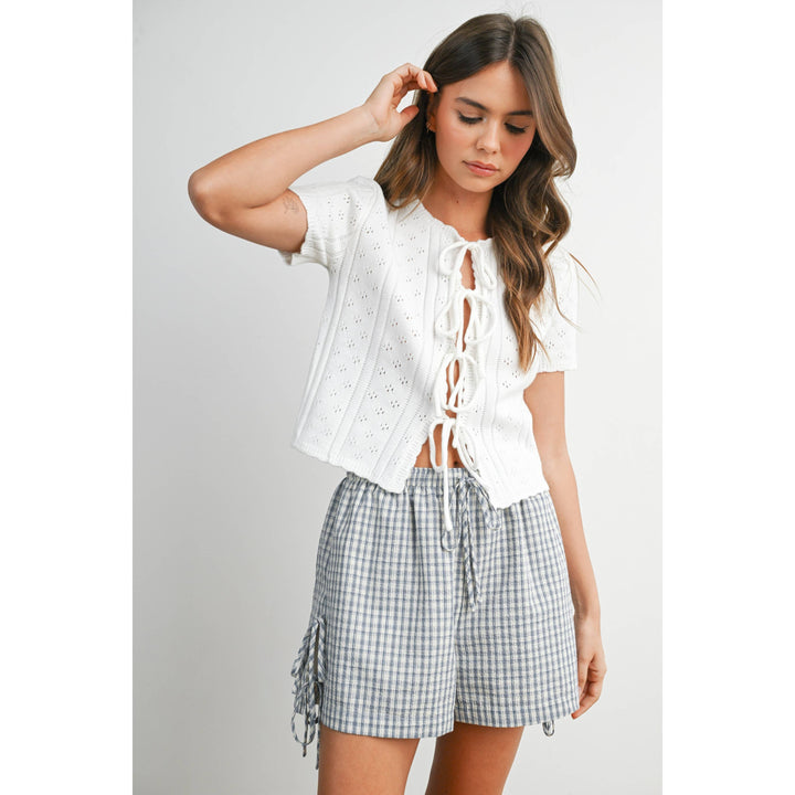 Sunday Tie-Front Pointelle Knit Top