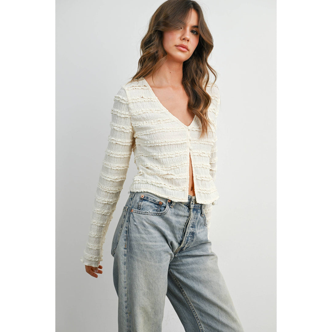 Anastasia Ruched Ribbon Knit Top