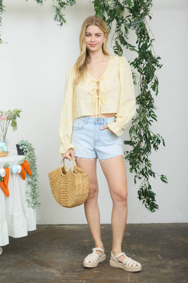 Amber Embroidered Front Tie Top