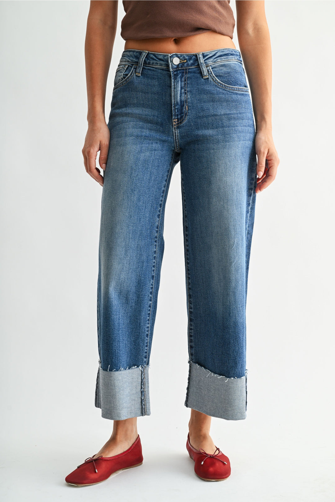 NIa - Scissor Cut Cuffed Wide Leg - Medium Denim
