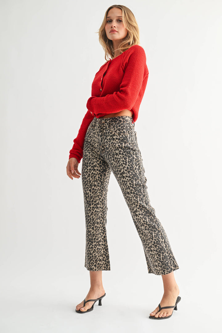 Angela High Rise Crop Flare Jeans - Leopard