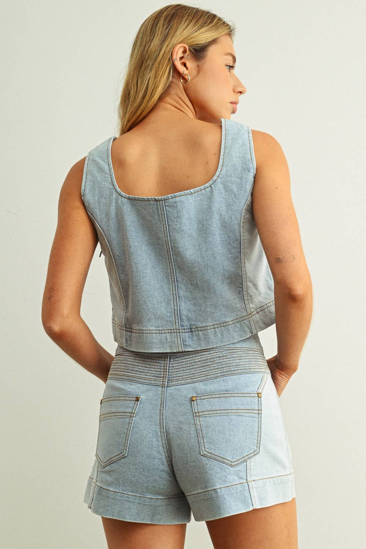 West Denim Color-Block Sleeveless Top