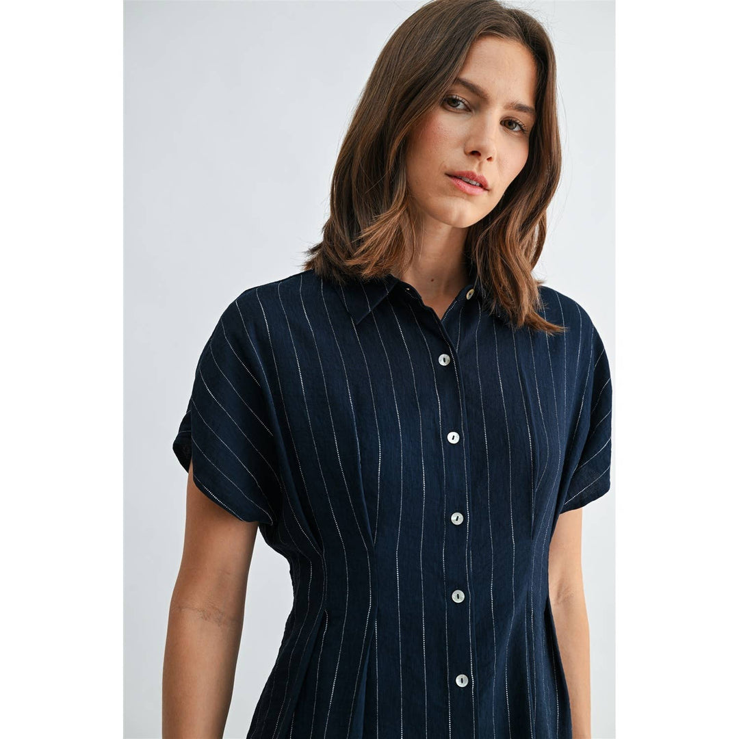 Jesse Striped Pintuck Buttoned Blouse