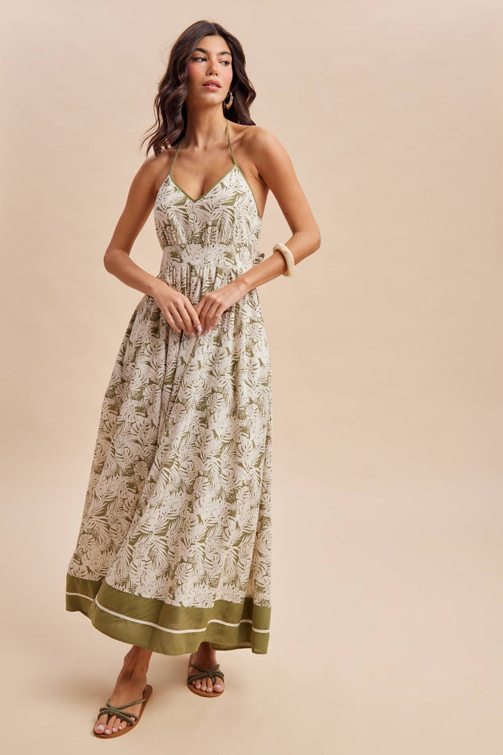 Monstera Halter Maxi Dress
