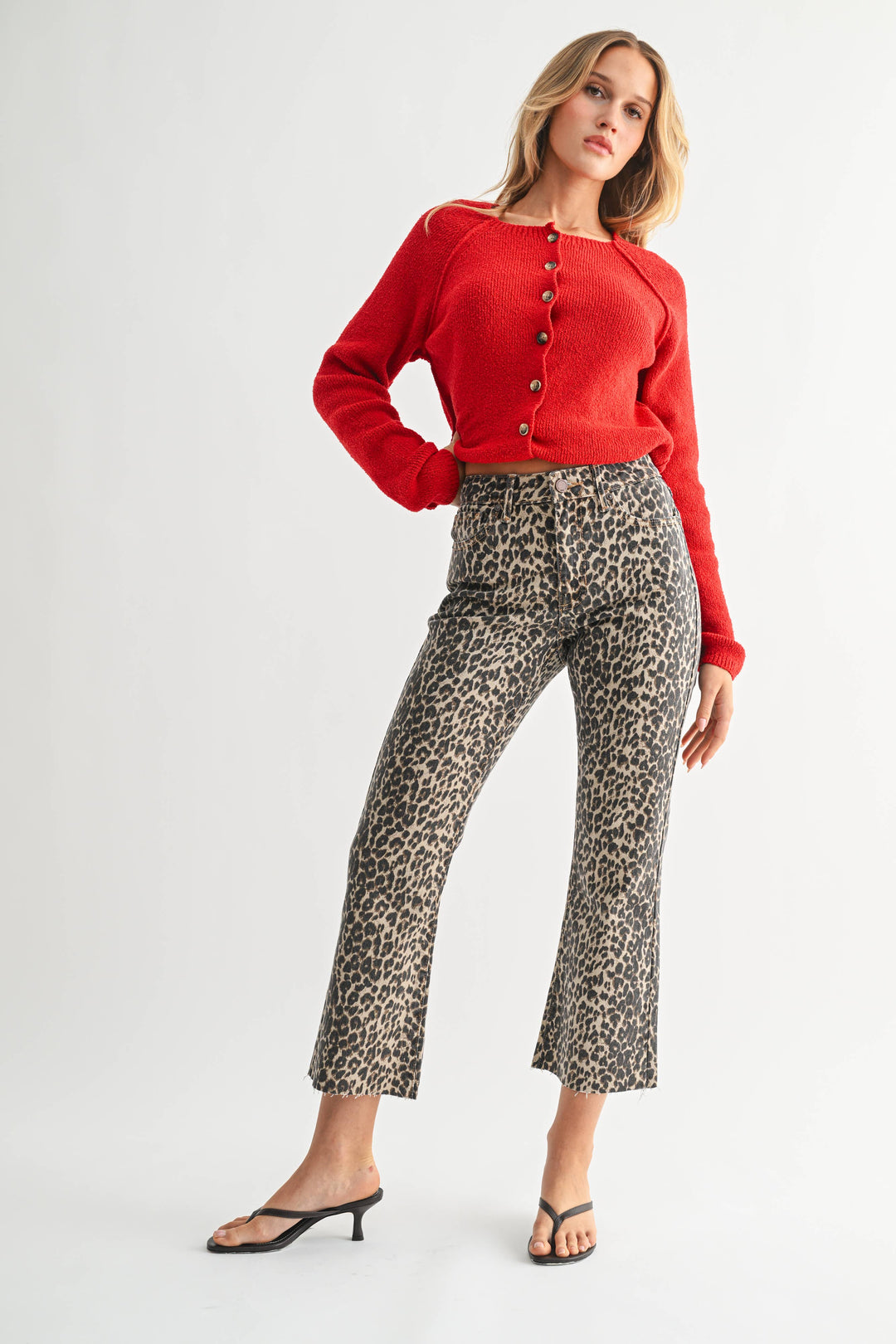 Angela High Rise Crop Flare Jeans - Leopard