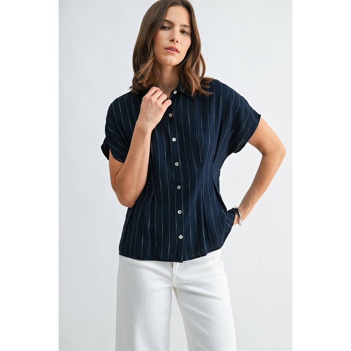 Jesse Striped Pintuck Buttoned Blouse