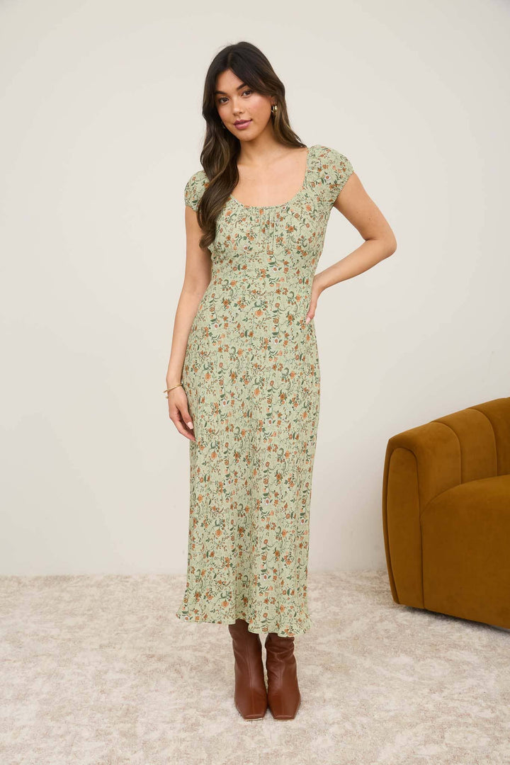 Evergreen Floral Midi Dress