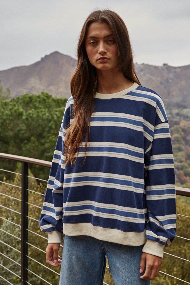 Jen Knit Cotton Striped Crew Neck