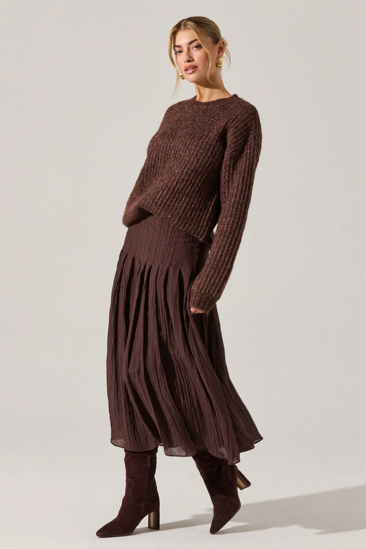 Daivini Pleated Crinkle Midi Skirt
