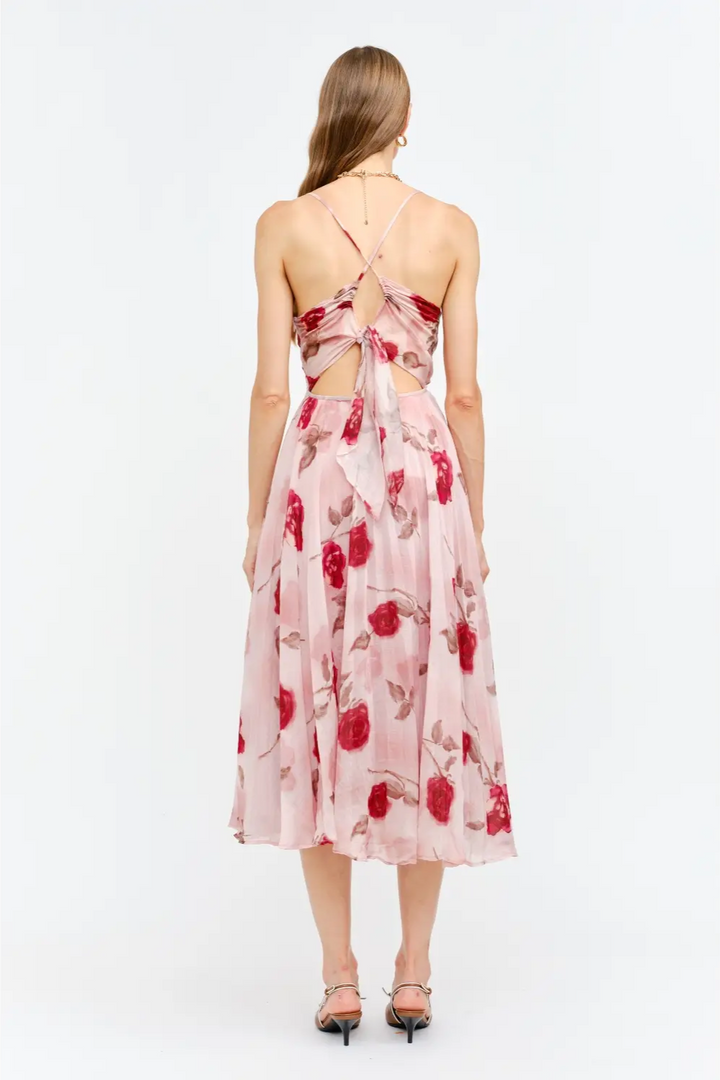 Sofie Floral Print Pleated Satin Midi Dress