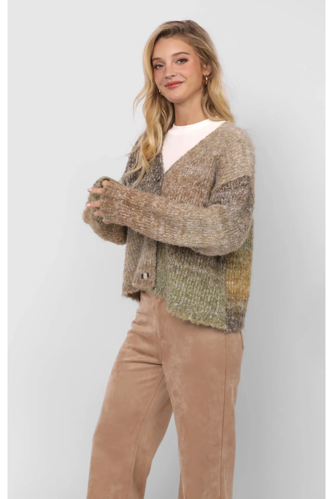 Smiley Ombre Fuzzy Knit Cardigan