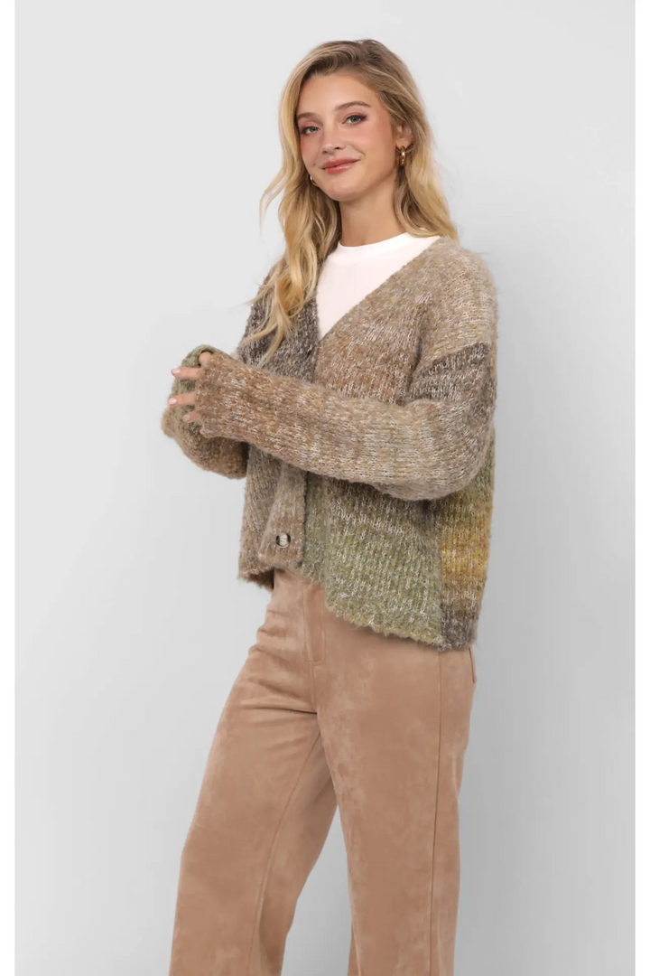 Smiley Ombre Fuzzy Knit Cardigan