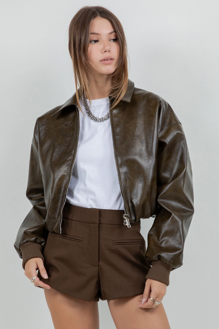 Patty Leather Bubble Hem Jacket