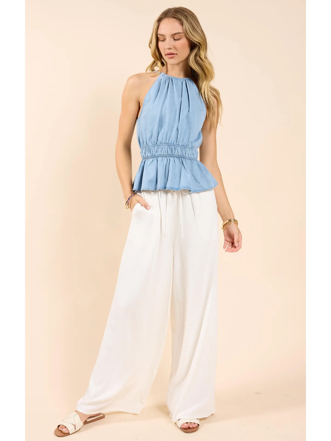 Abby Chambray Elastic Waist Tank