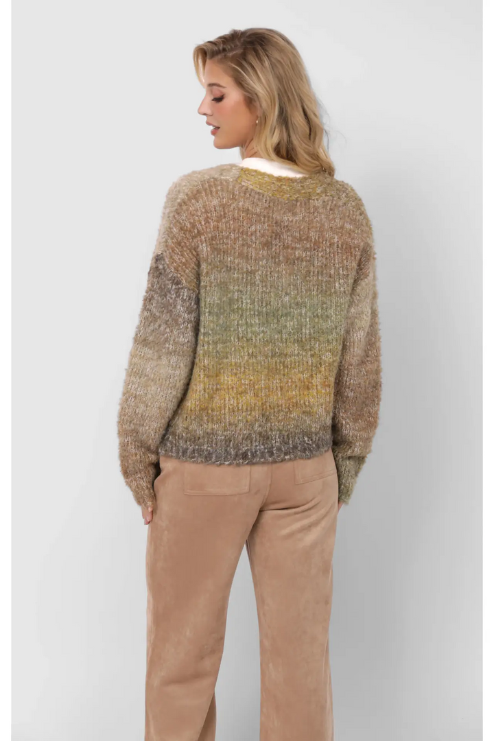 Smiley Ombre Fuzzy Knit Cardigan