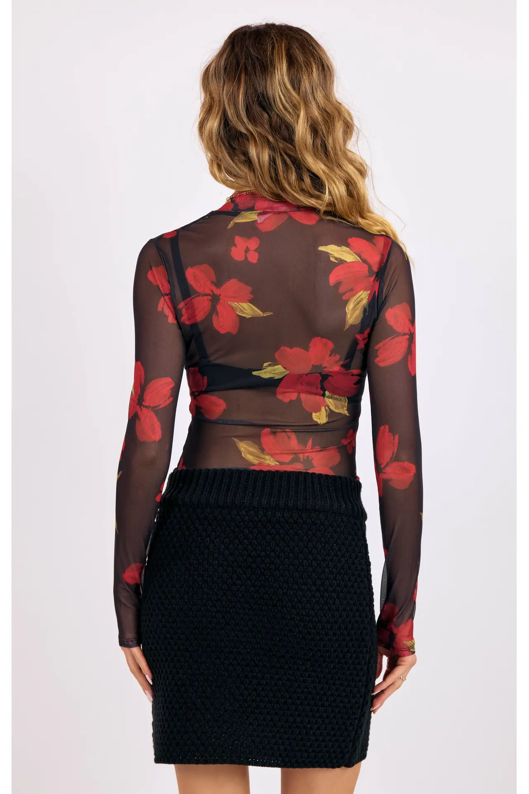 Gina Floral Mesh Mock Neck Top