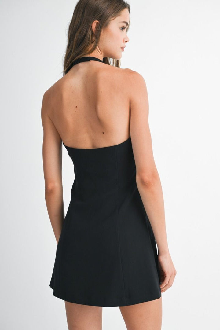 Jewel Bow Detail Halter Mini Dress
