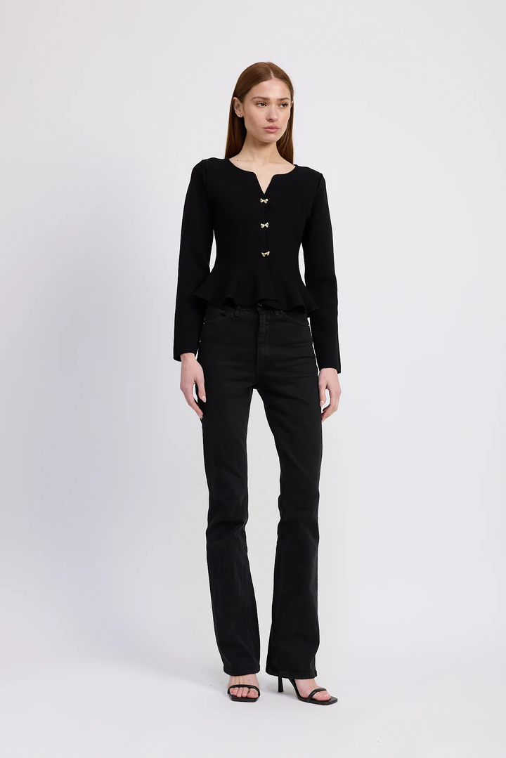 Idah Peplum Bow Button Cardigan