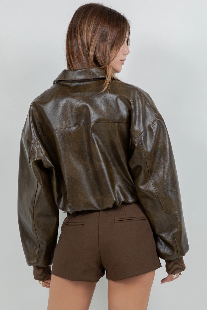 Patty Leather Bubble Hem Jacket