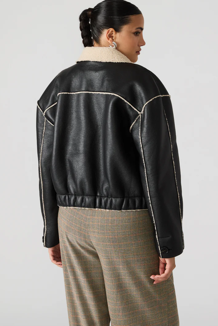 Tilia Leather and Sherpa Button Up Jacket