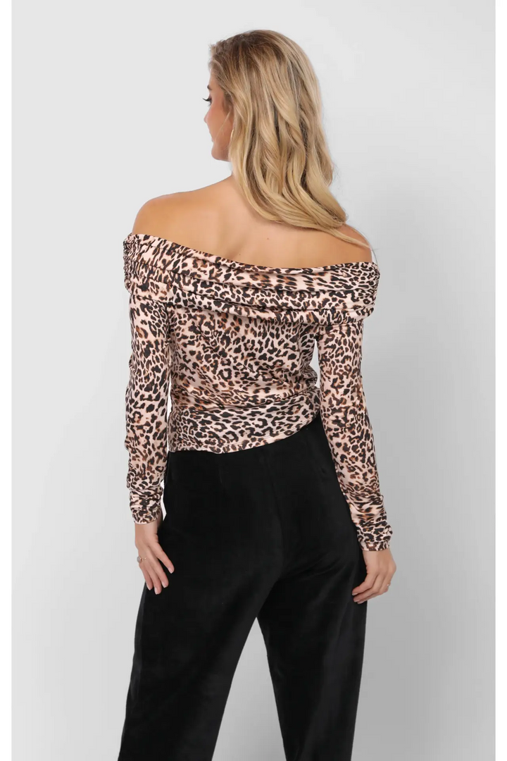 Reverie Animal Print Off Shoulder Top