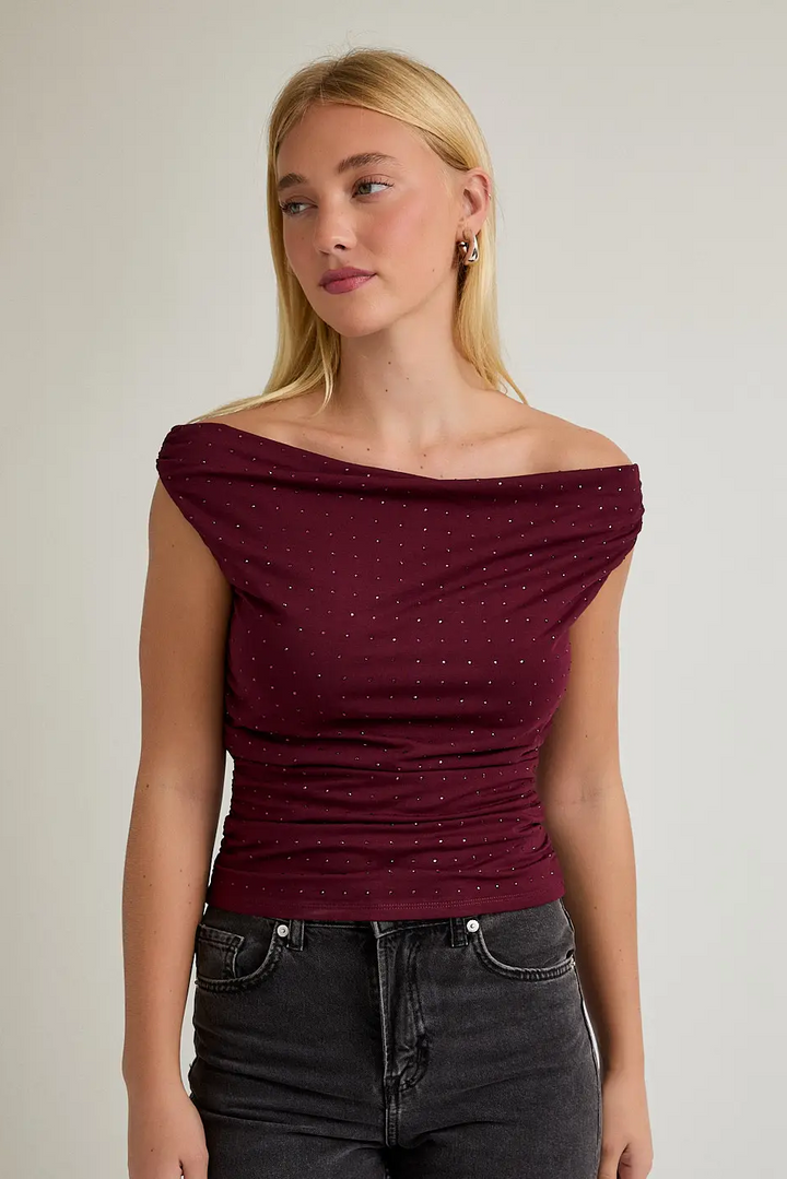 Sandy Off Shoulder Rhinestone Top