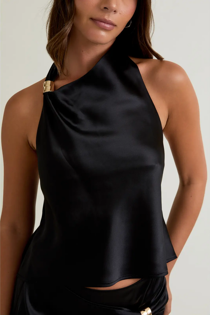 Gold Detail Satin Halter Top