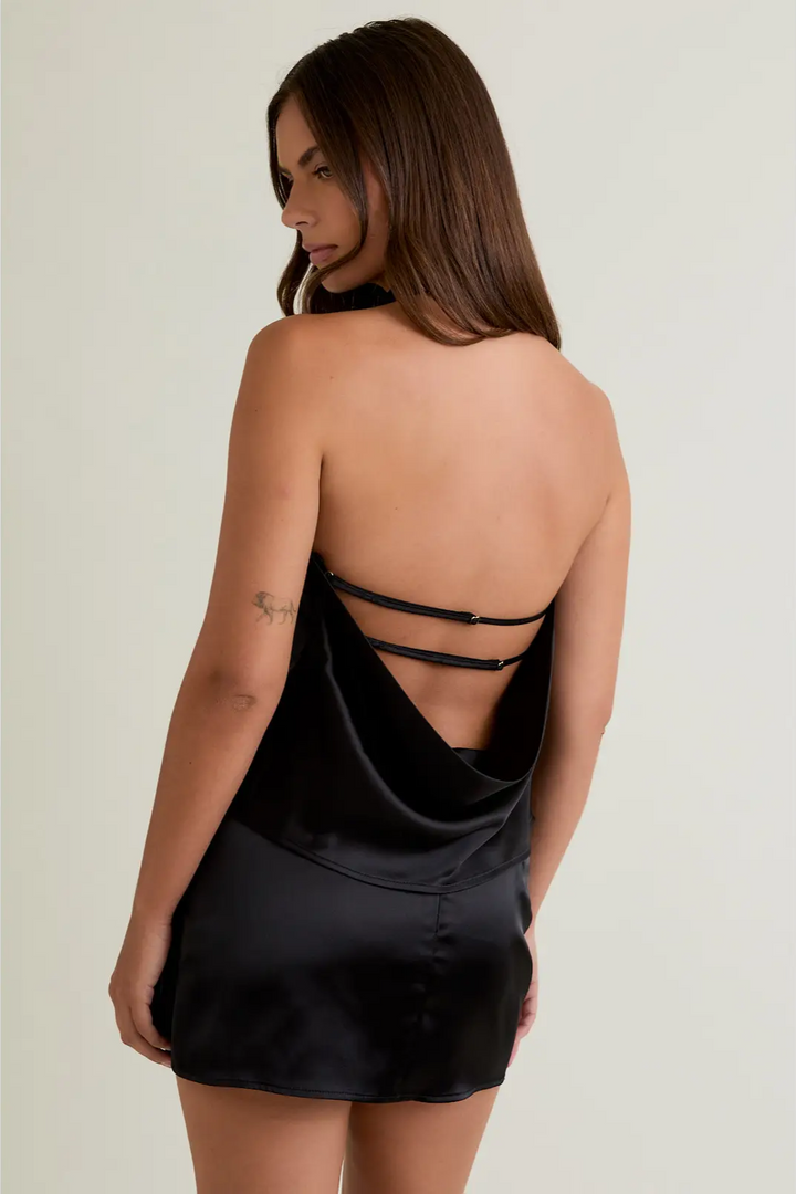 Gold Detail Satin Halter Top