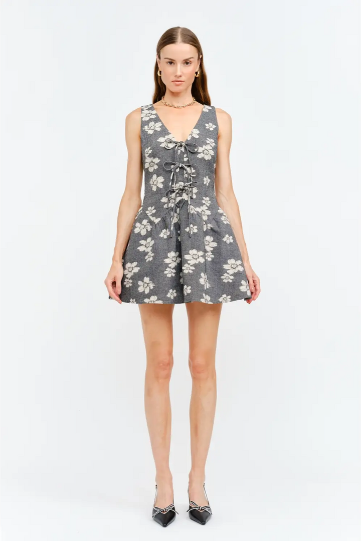 Eden Tie Front Drop Waist Floral Print Mini Dress