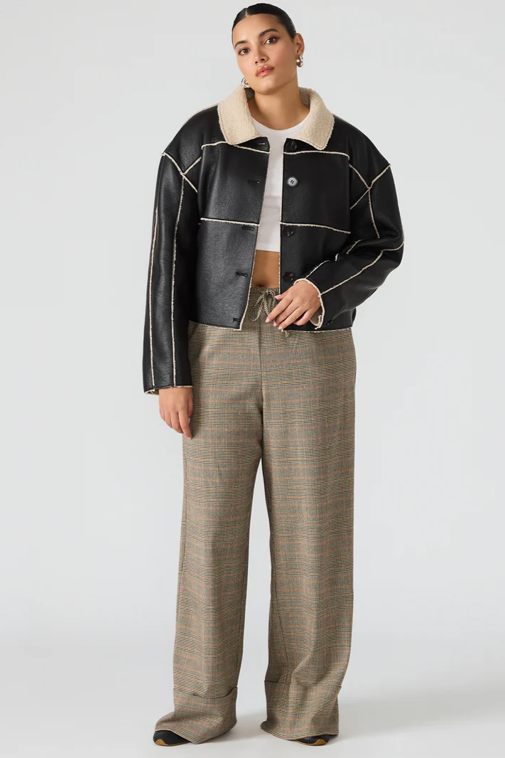 Tilia Leather and Sherpa Button Up Jacket