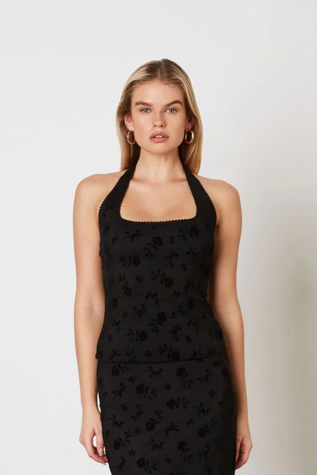 Velvet Mesh Halter Top