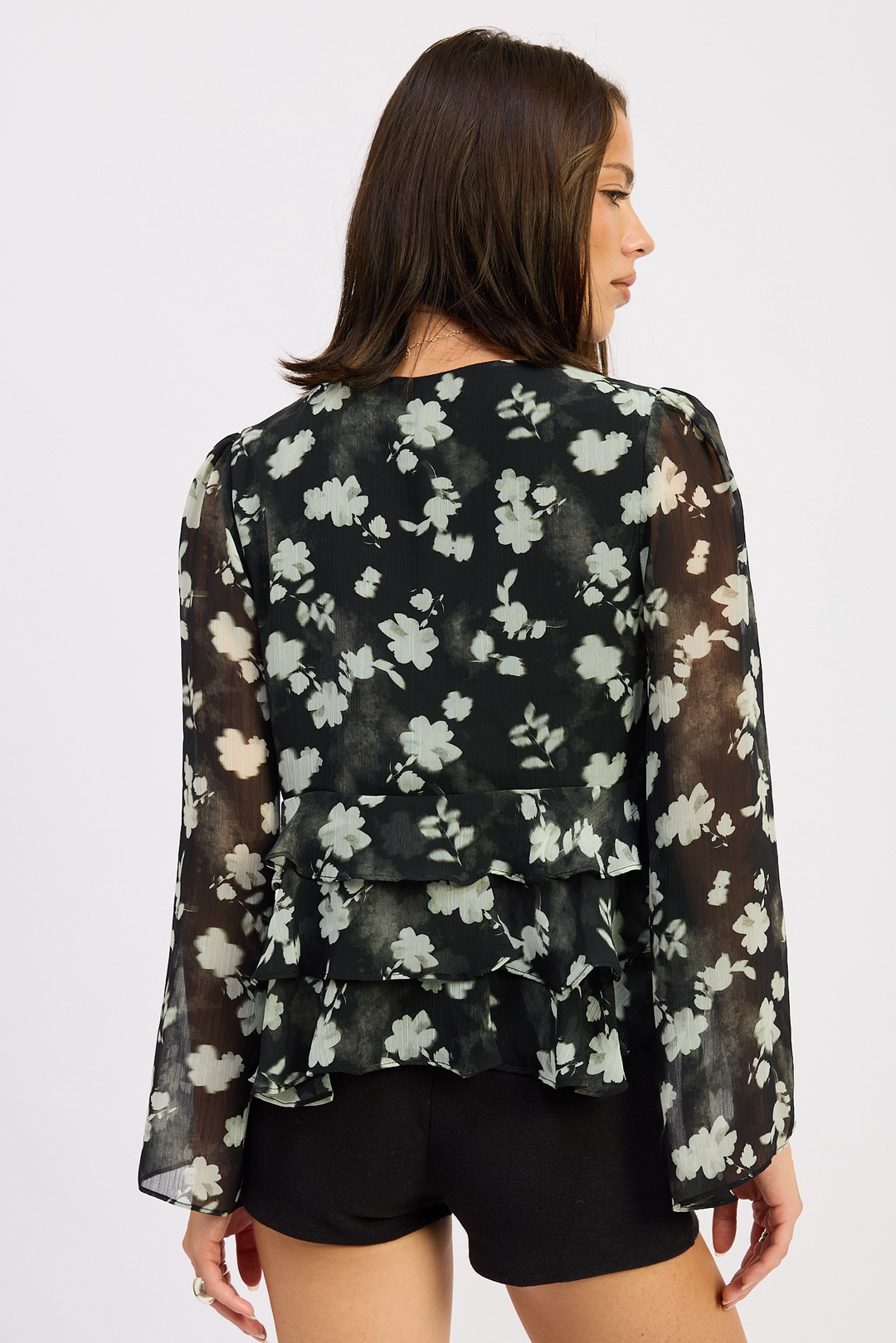 Floral Tie Front Ruffle Top
