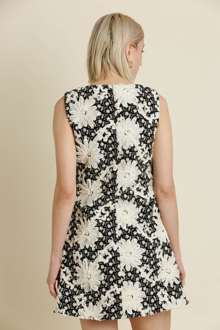 Floral Embroidered Twill Mini Dress