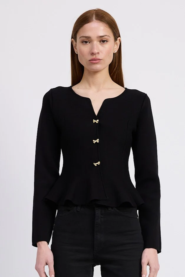 Idah Peplum Bow Button Cardigan