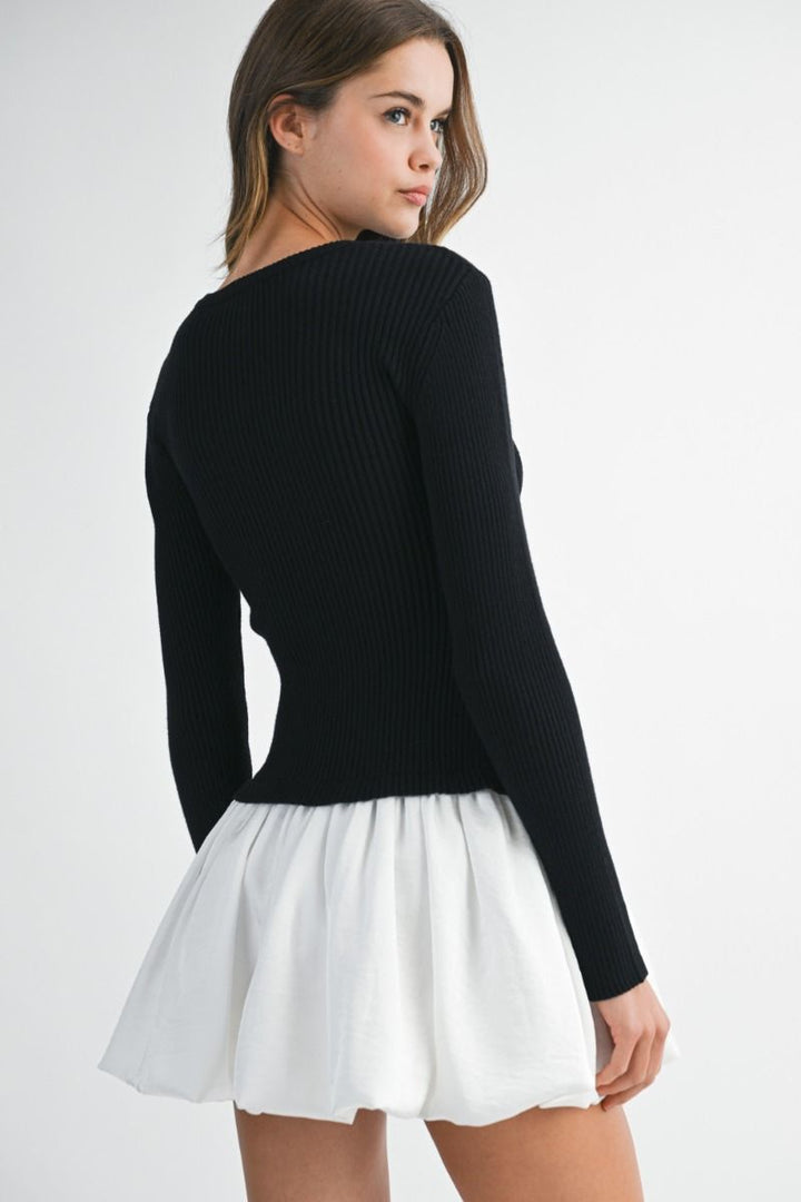 Ribbed Bubble Combo Mini Dress